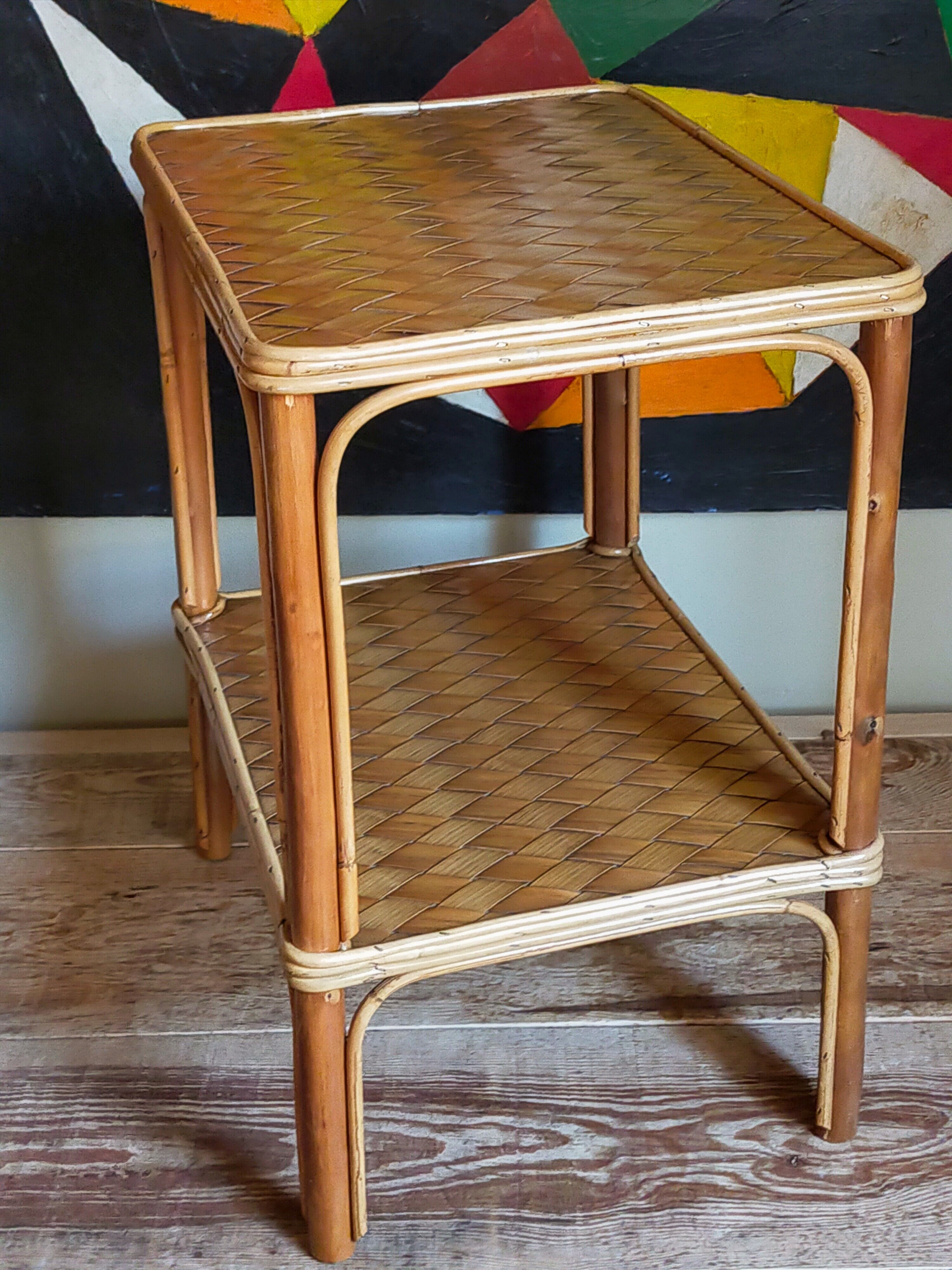 Side service table in wood and rattan 50s