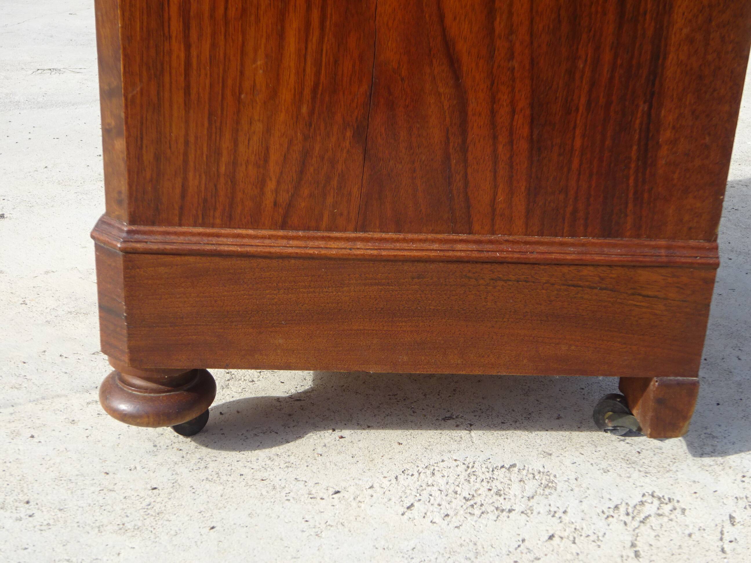 Nightstand with false drawers in walnut and marble, Louis Philippe
