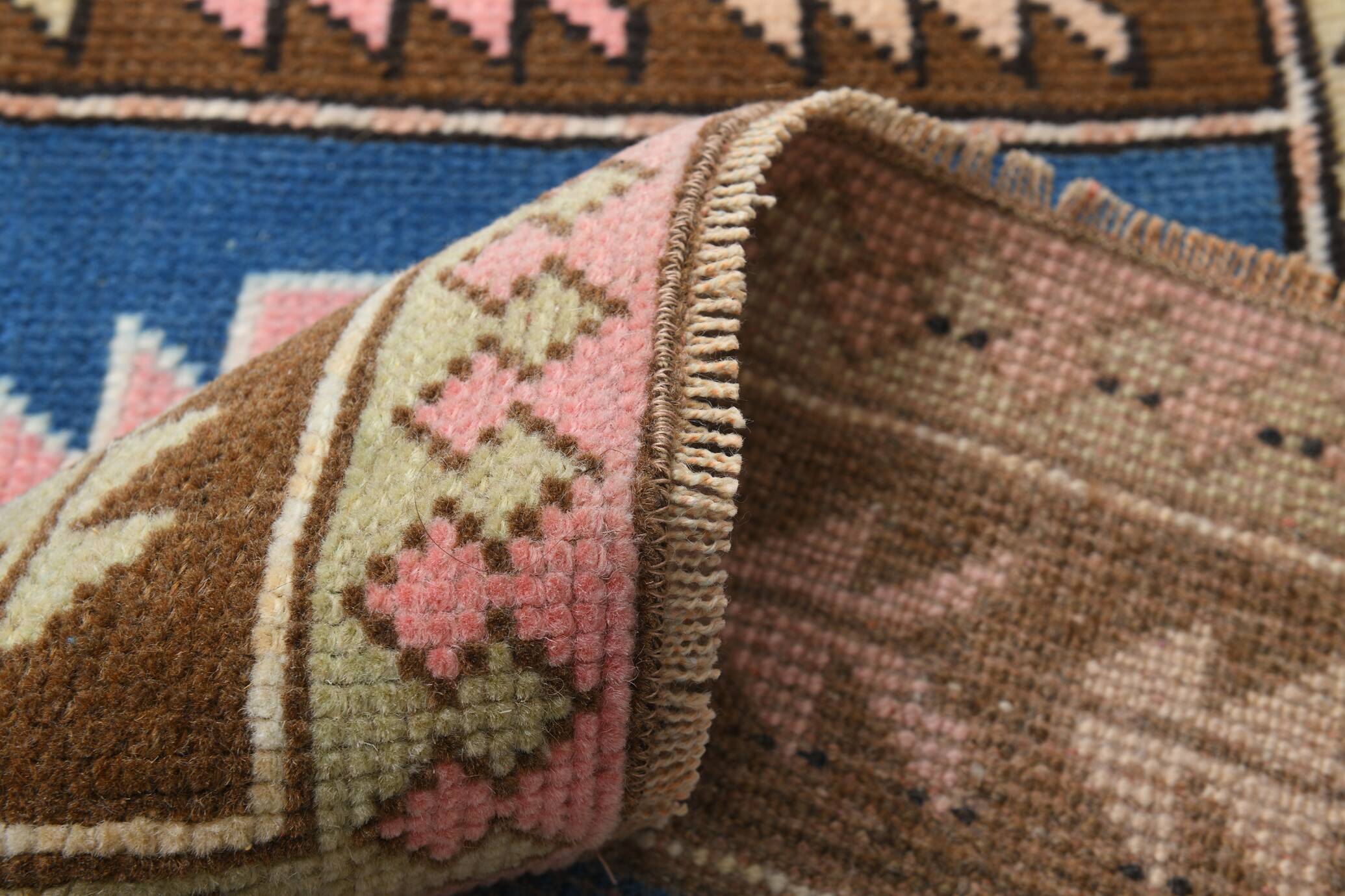 Pink Blue Persian Doormat Accent Rug, 56x97Cm