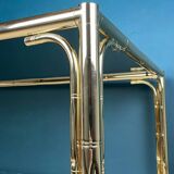 French vintage dining set in imitation bamboo brass with 4 chairs and table, 1970s, set of 5.