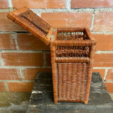 Antique basket, tall wicker woven bread basket, vintage laundry basket
