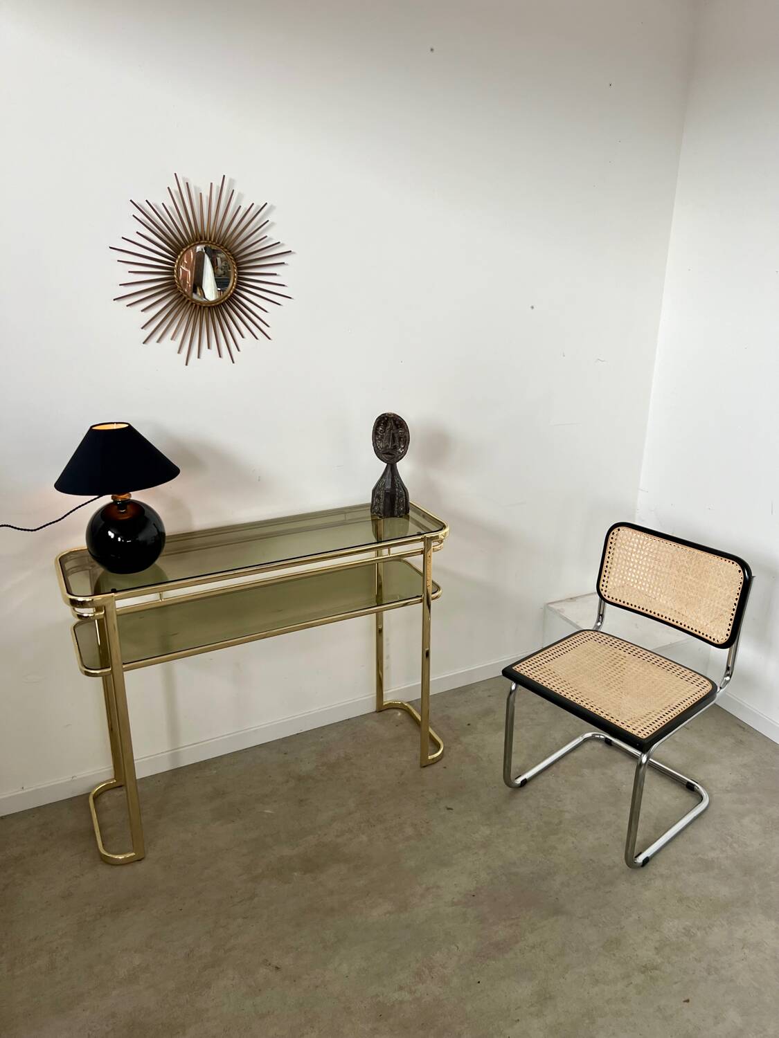 Ancienne console en laiton doré design italien Milo Baughman pour Morex Année 70 vintage
