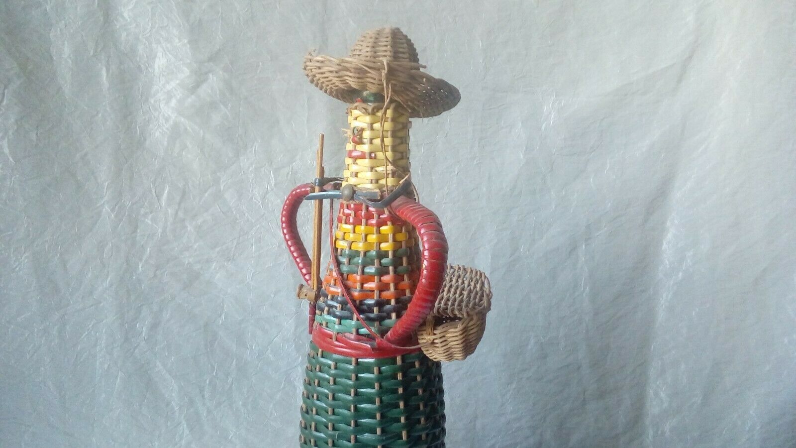Bottle scoubidou and wicker years 1970 vintage