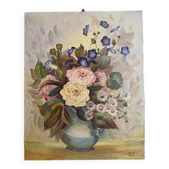 Peinture à l huile bouquet de fleurs dans un vase.