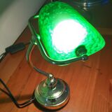 Lampe de banquier en verre et laiton ancienne