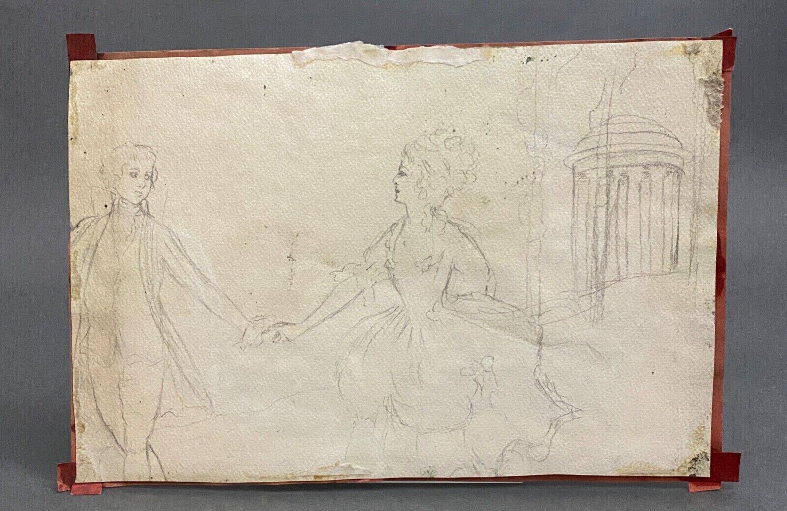 Aquarelle recto verso Madame Récamier milieu XXe