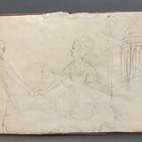 Aquarelle recto verso Madame Récamier milieu XXe