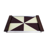Plateau Art Deco bois et verre peint