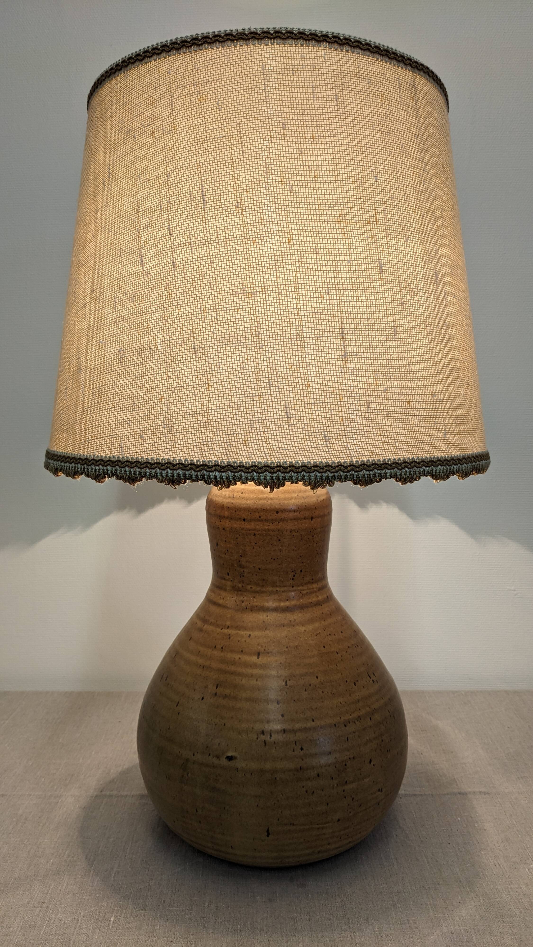 XL gourd lamp in ceramic and jute fabric, France circa 1960.