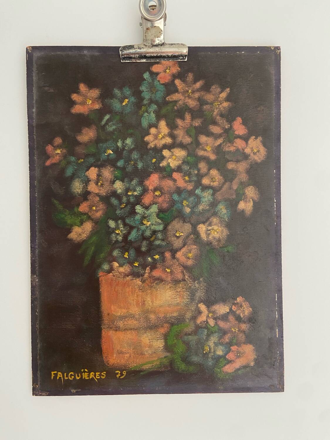 Oil on panel still life flowers