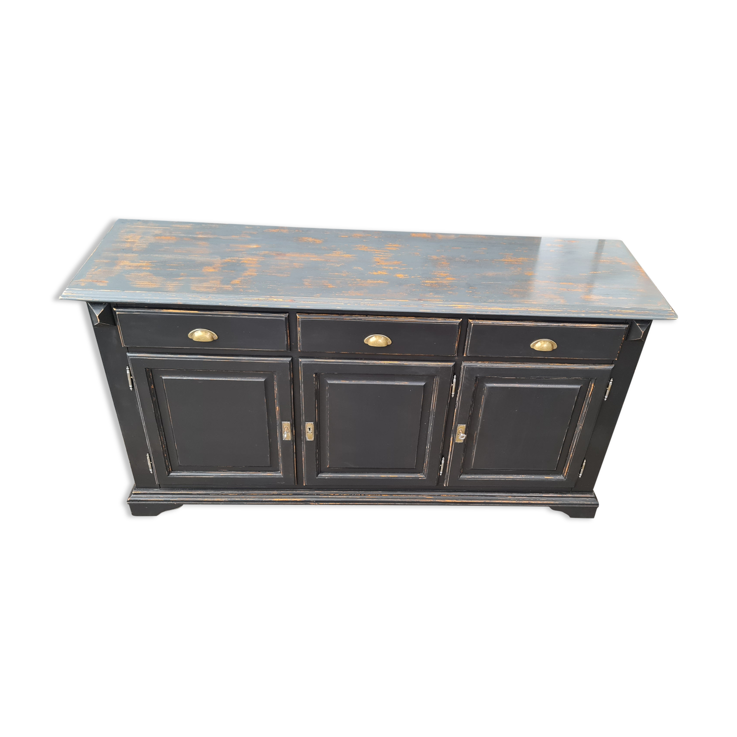 Three-door cabinet three drawers patina black