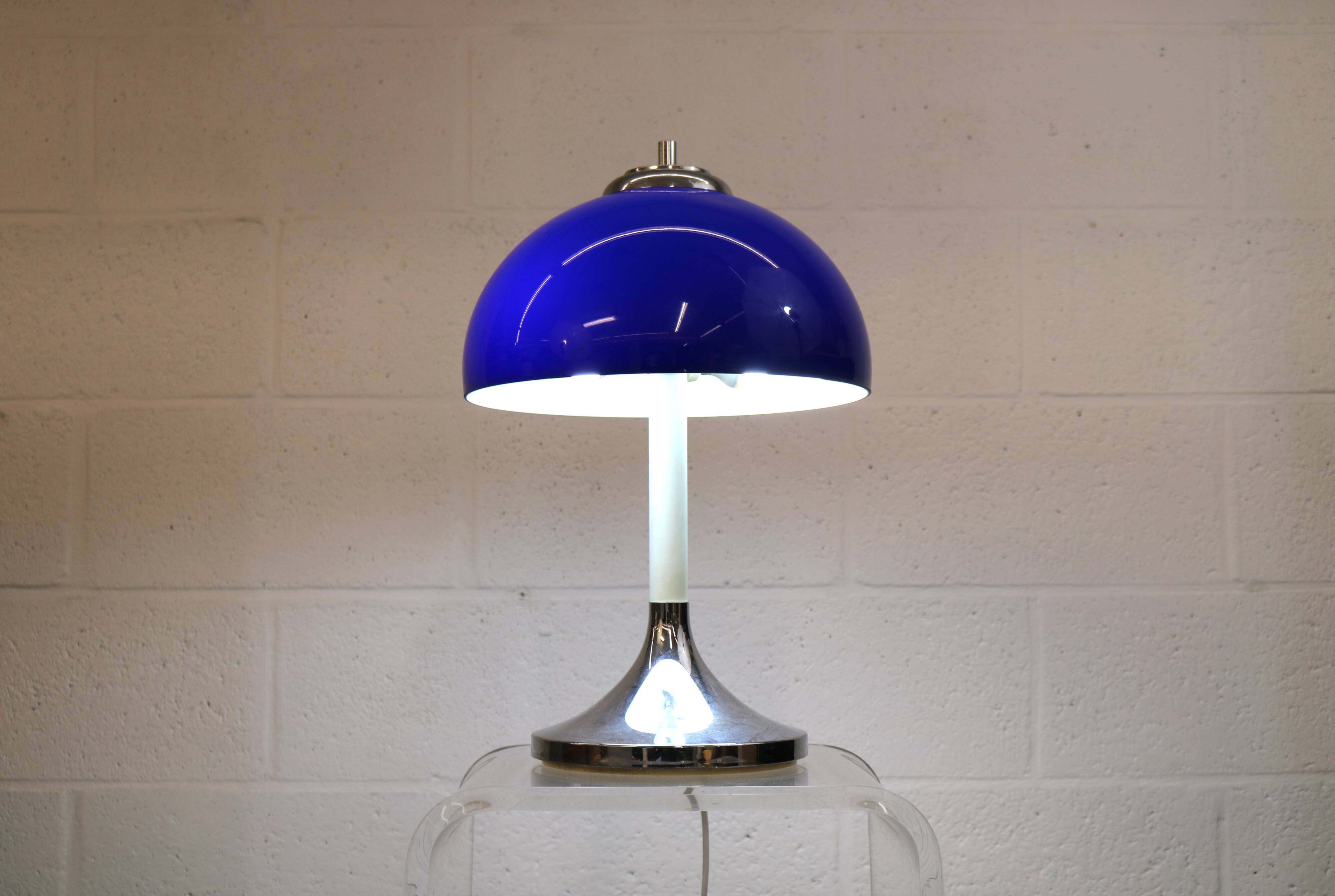 Vintage blue acrylic and chrome mushroom table lamp - Germany Space Age