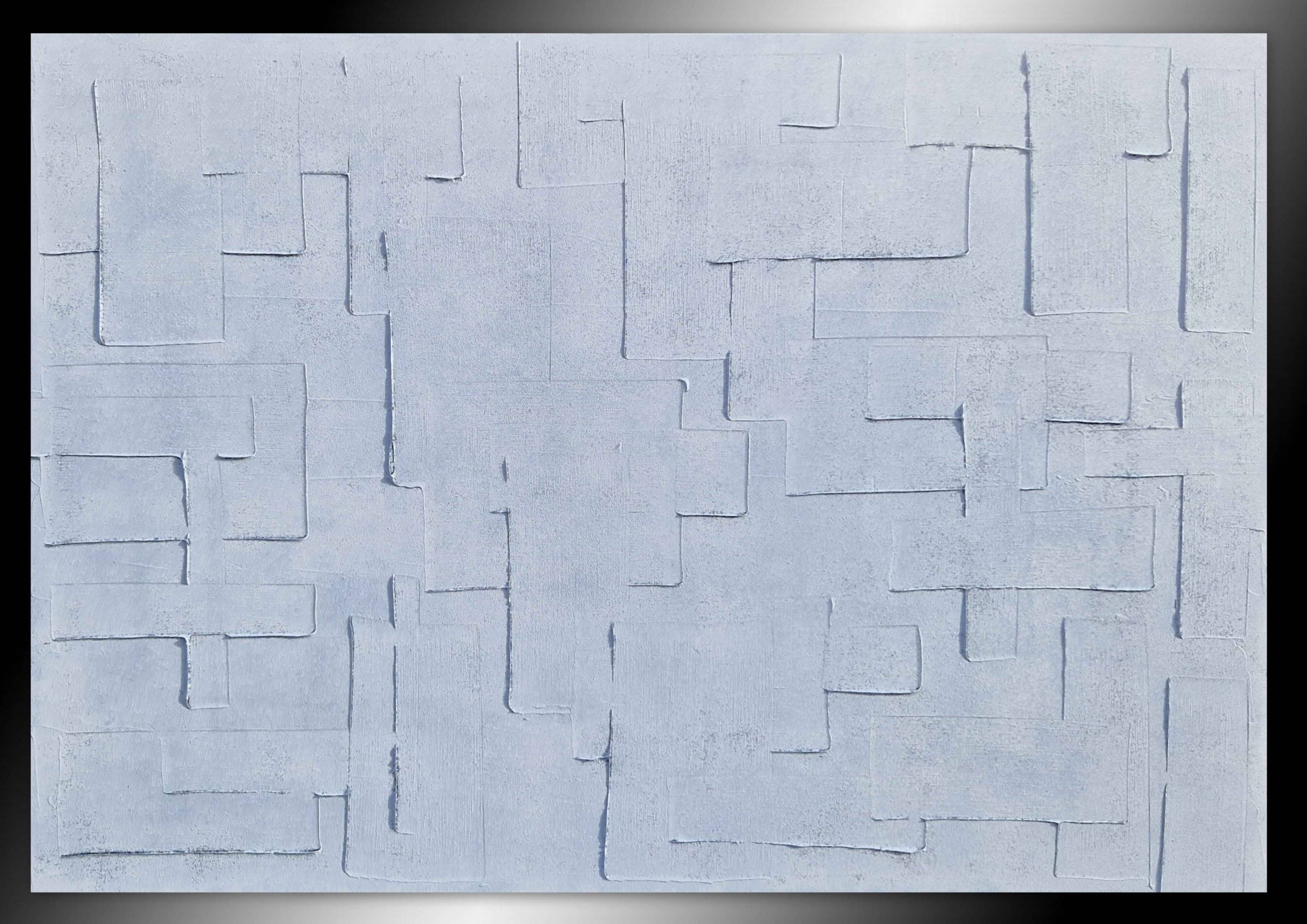 Tableau peinture abstraite monochrome minimaliste blanc