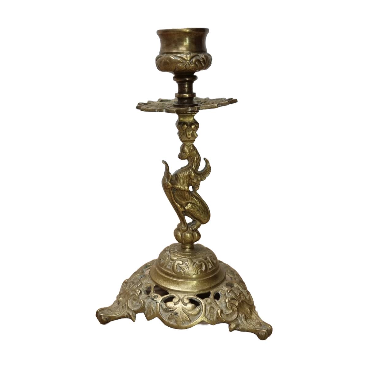Old Brass Candlestick Dragon, early 1900s