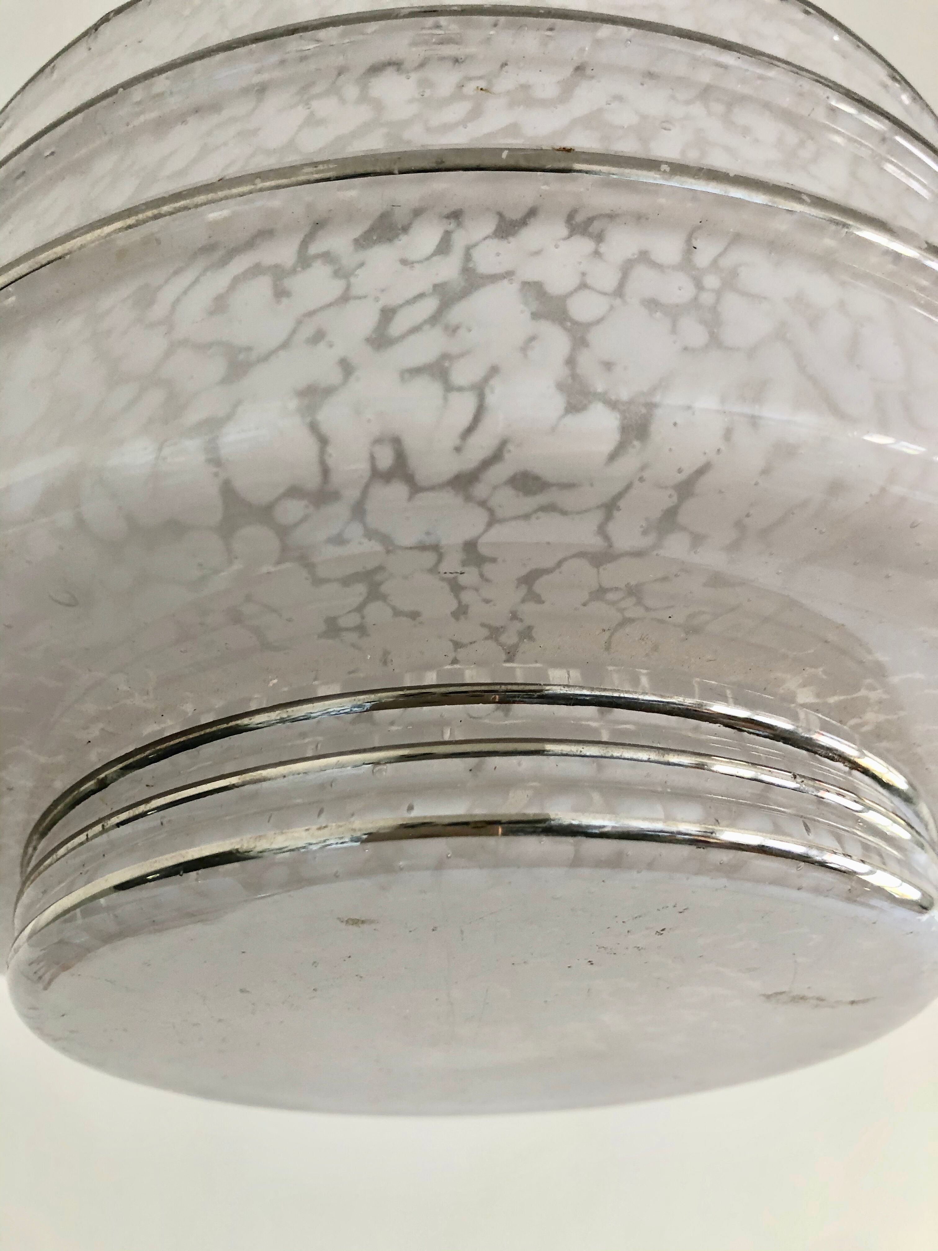 Hanging lamp speckled glass and chrome 1950