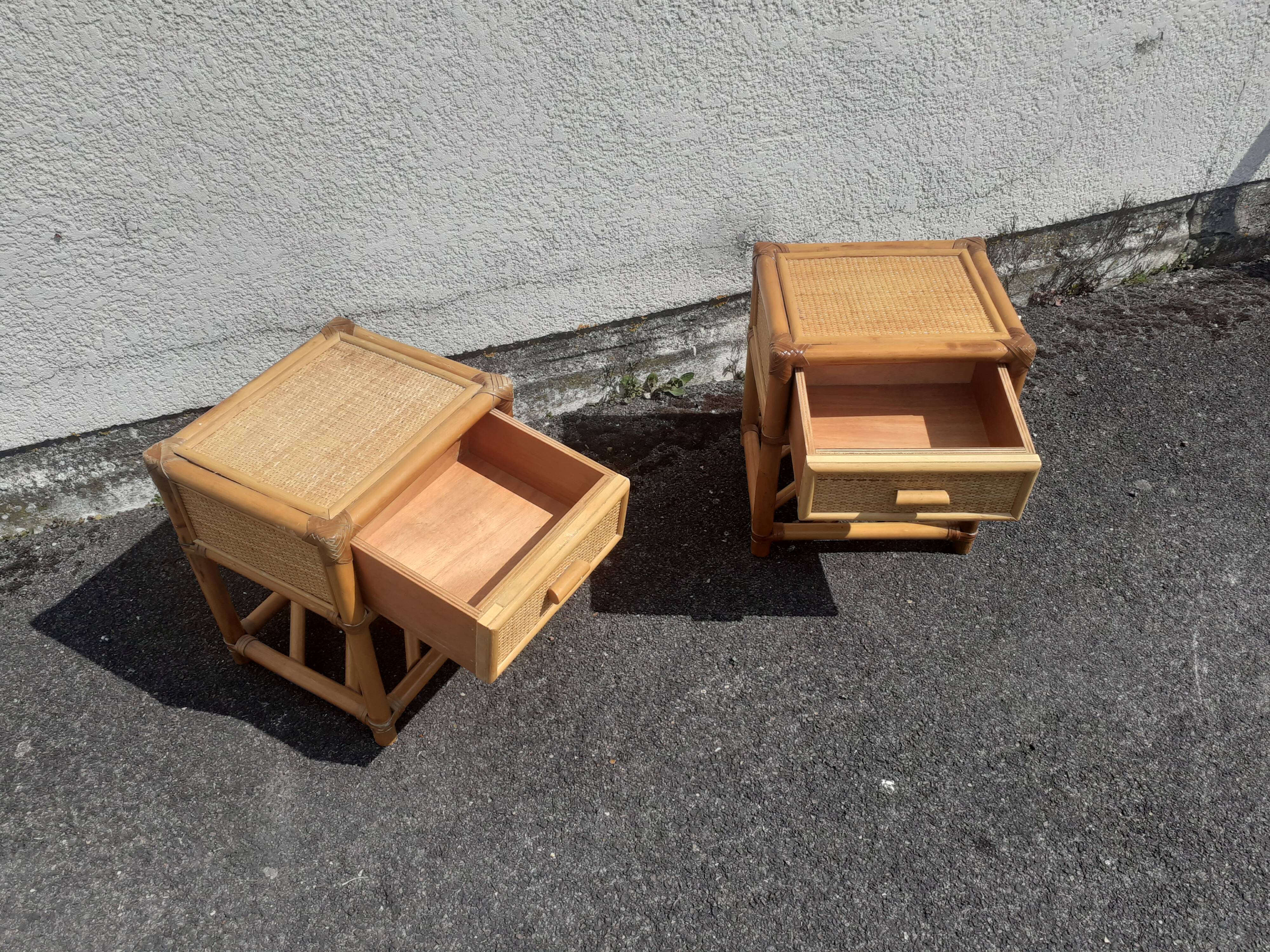 Pair of rattan bedside table