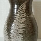 Vintage enamelled ceramic vase decorated with ferns