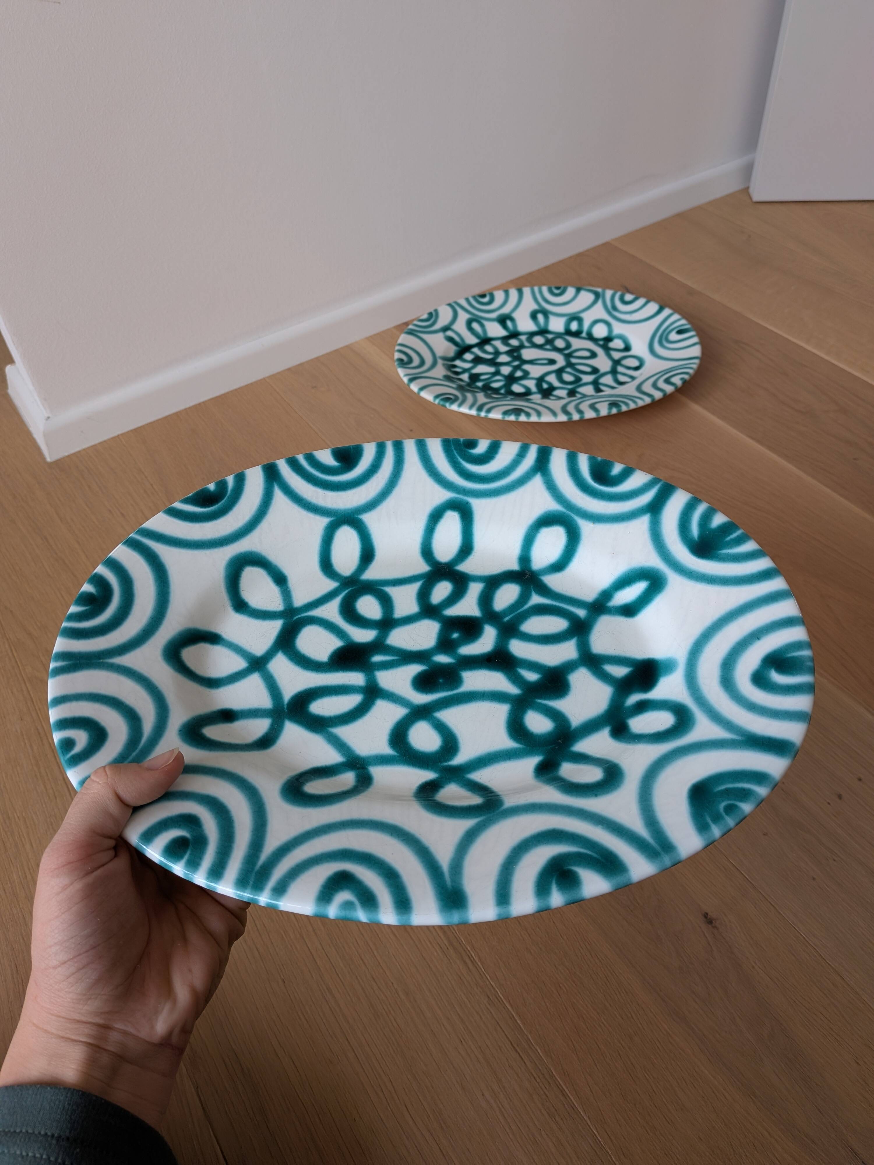 Vintage Gmundner Keramik Serving Oval Plate / Austria / Green Flamed / 2