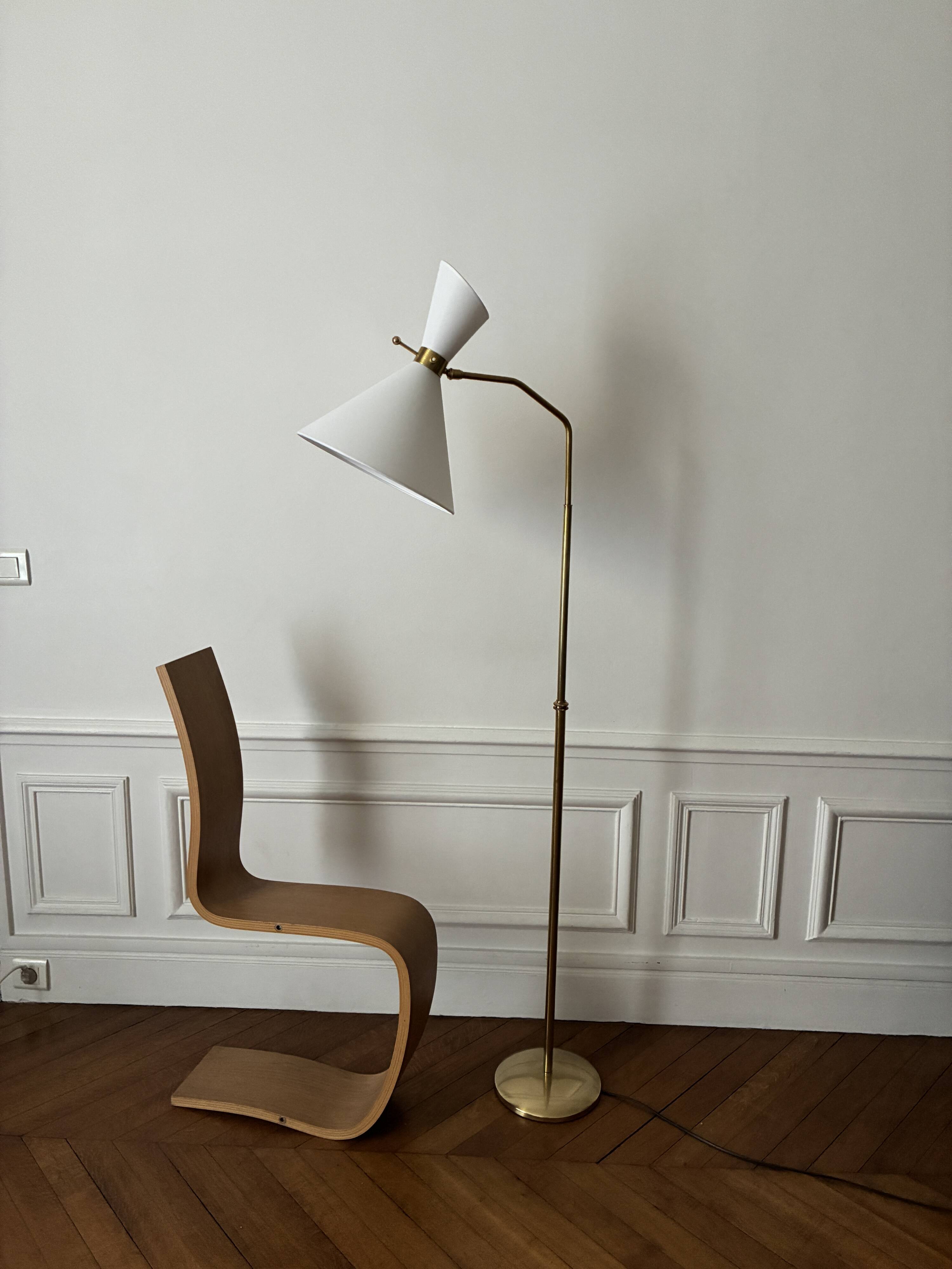 Adjustable Diabolo floor lamp in brass - 1950s