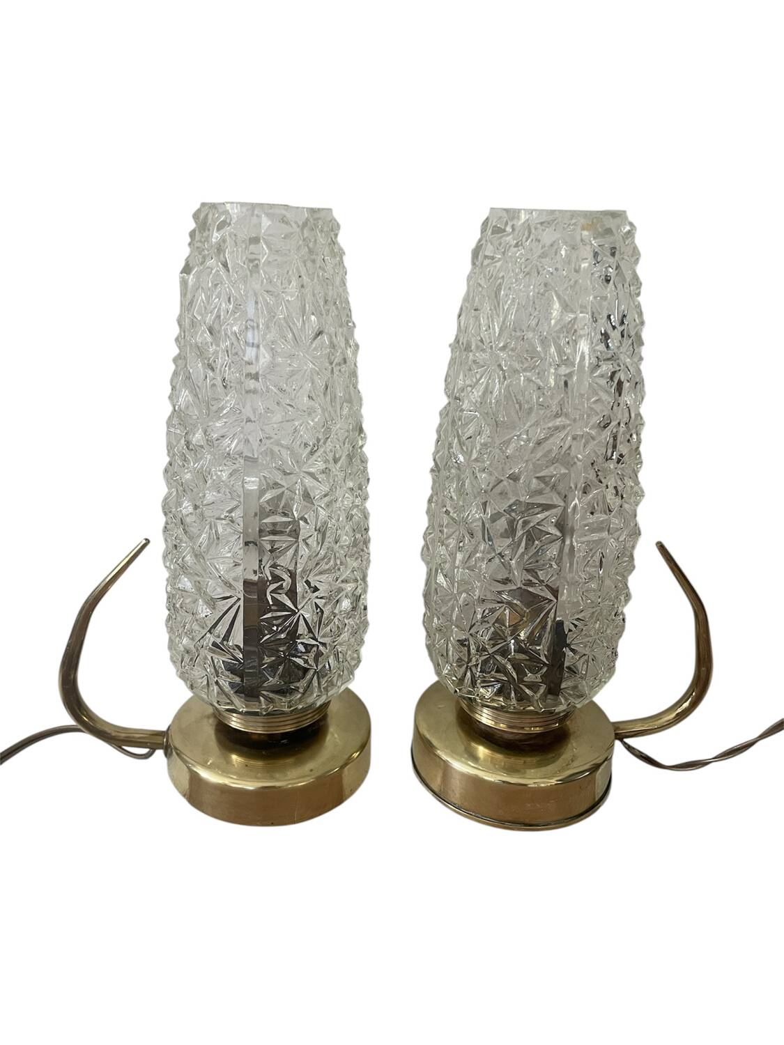 Pair of 1950s brass and glass bedside lamps