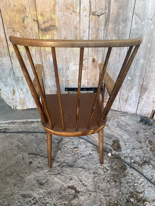 Fauteuil éventail ancien baumann bois + coussins vintage #d877
