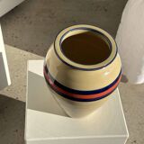 Large beige vase with blue and pink trim H27 D21