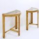Pair of mid-century Italian half-moon bamboo and smoked glass console tables