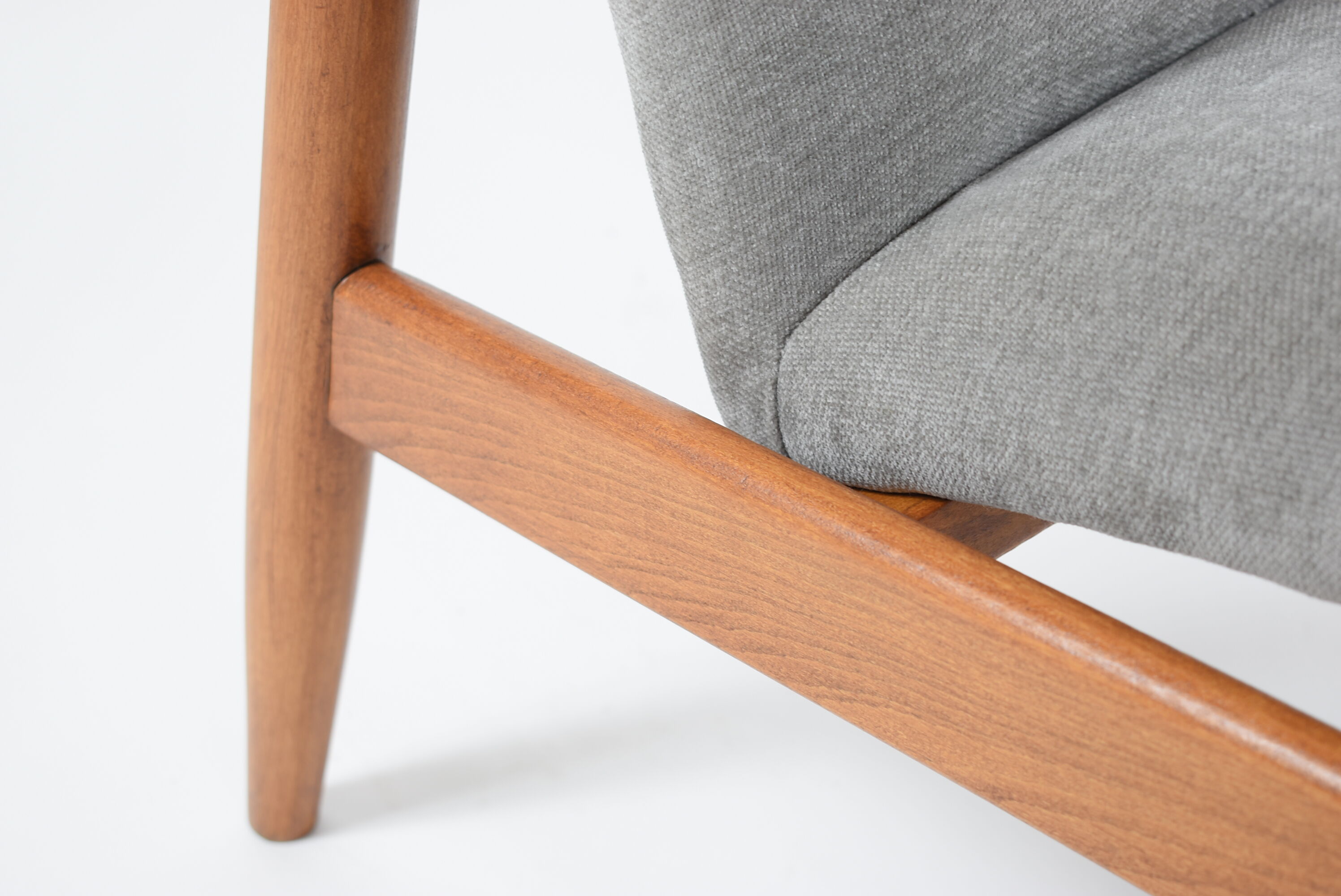 Original restored vintage armchair, designer E. Homma, grey fabric