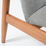 Original restored vintage armchair, designer E. Homma, grey fabric