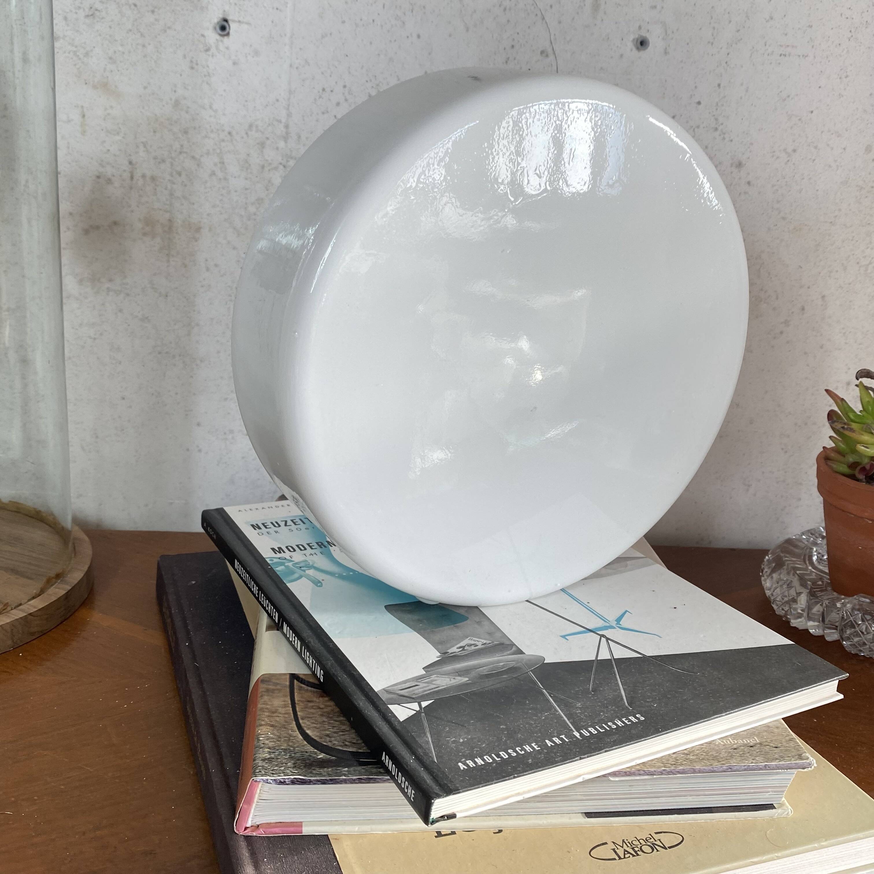 Large wall lamp with white opaline glass, vintage ceiling light, 26 cm.