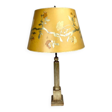 Grand pied de lampe en céramique façon bois doré