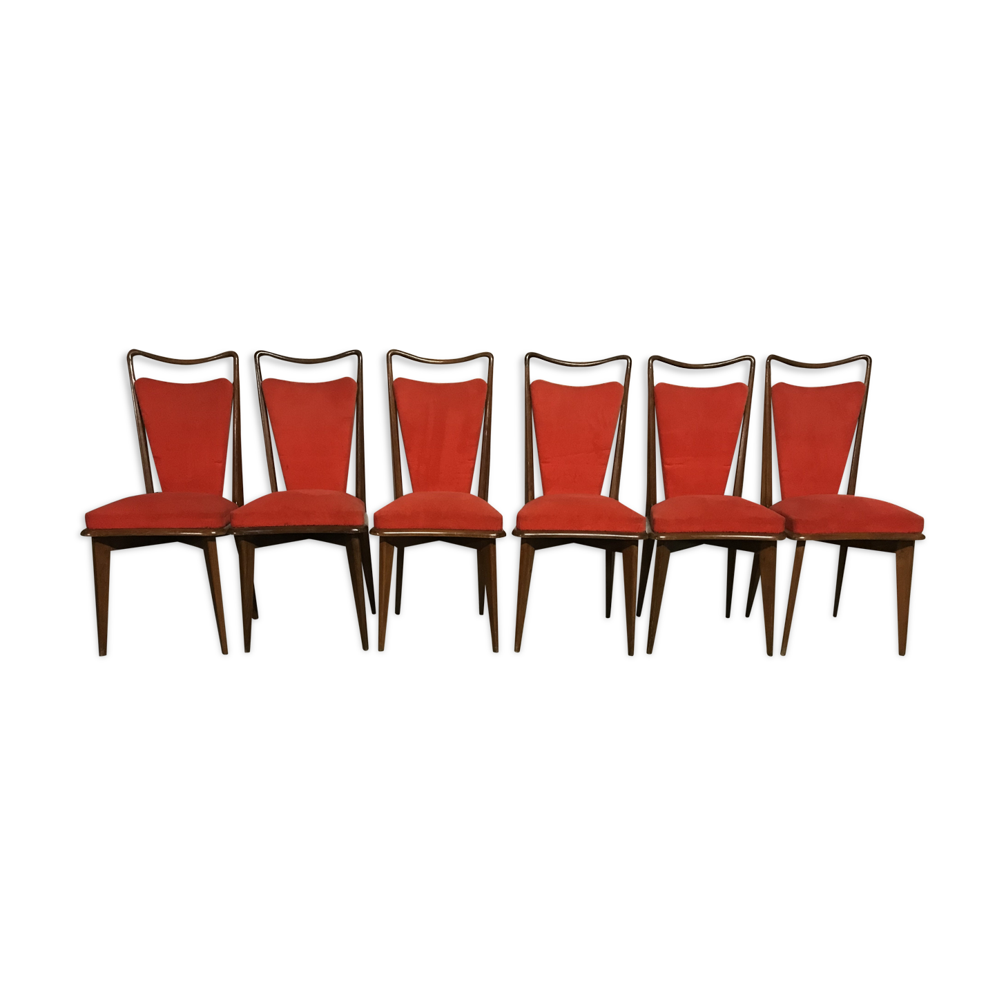 Suite de 6 chaises vintages scandinaves rouges