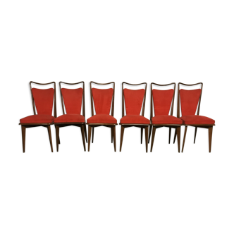 Suite de 6 chaises vintages scandinaves rouges