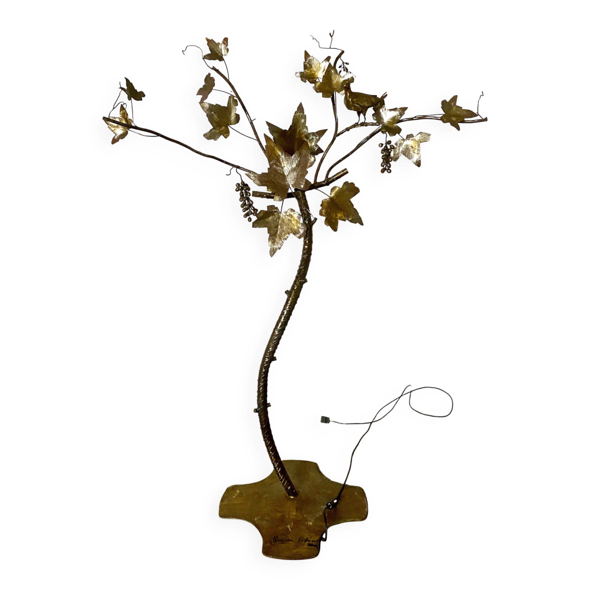 gold metal tree floor lamp Italy 1970s