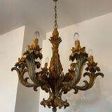70s Hollywood Regency style chandelier in carved wood