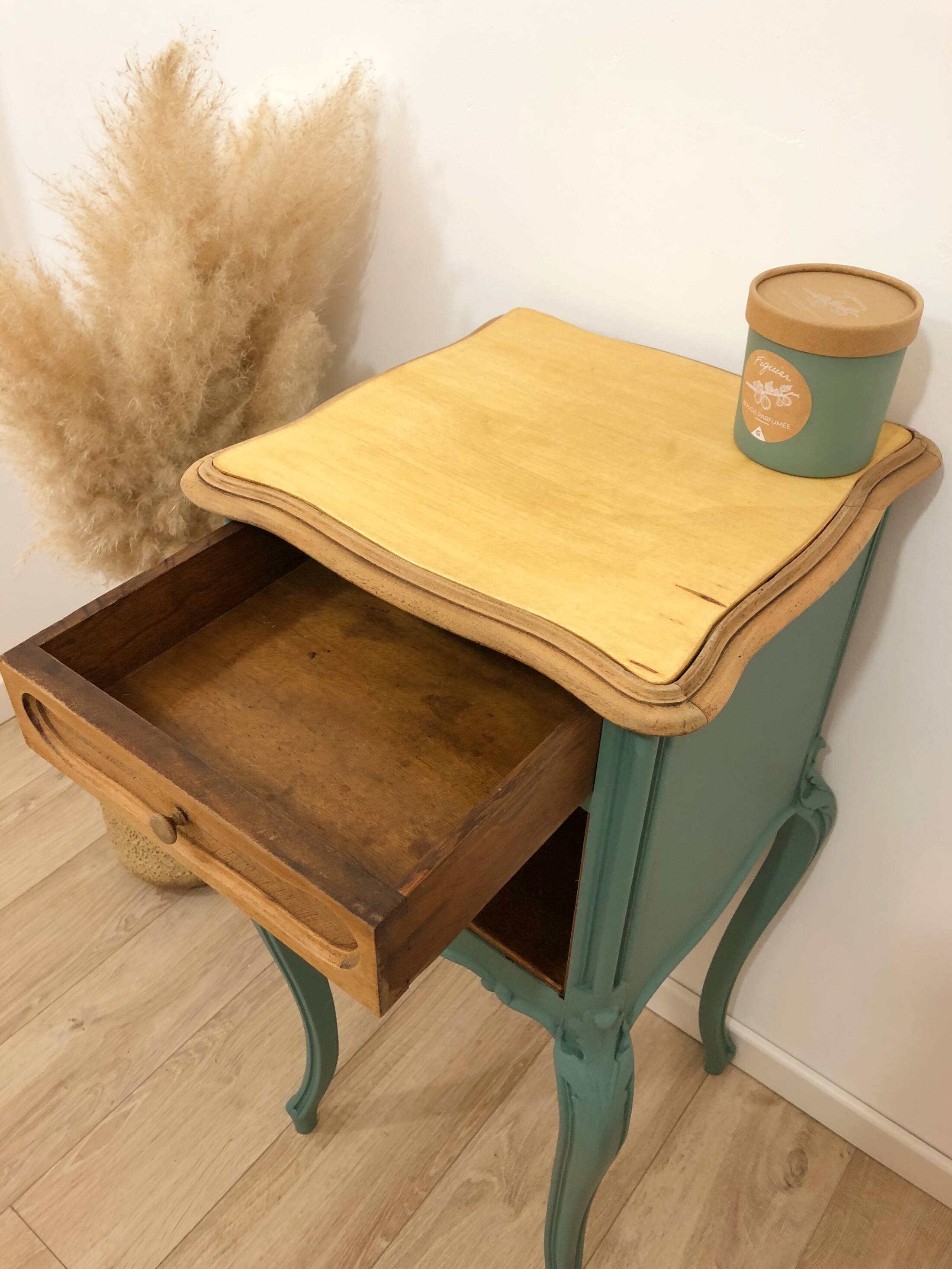Louis XV style bedside table in celadon green