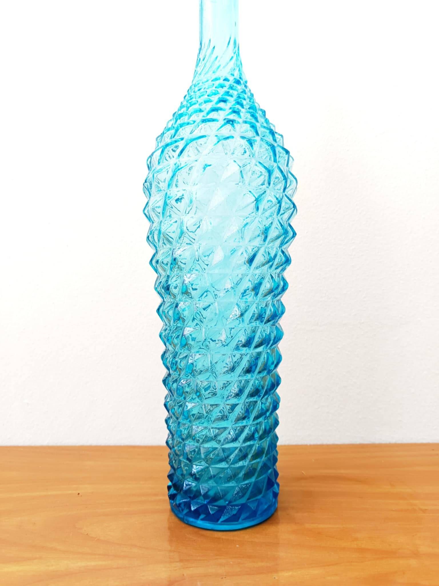 Diamond bottle in blue Empoli glass 1950