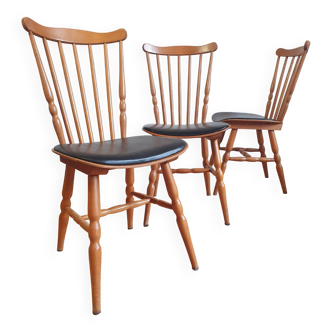 Set of 3 bistro chairs in wood and skai