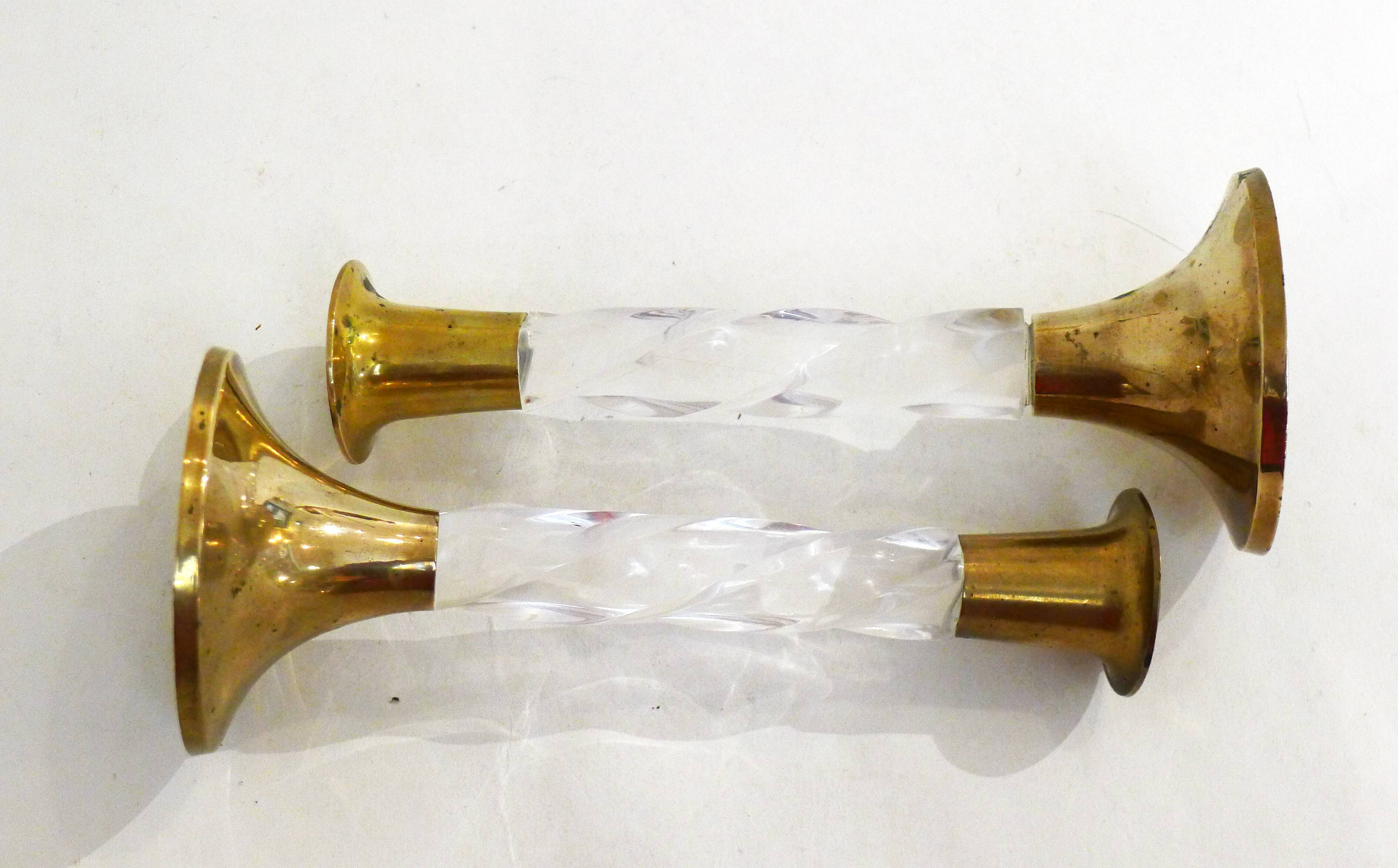 Pair of golden & plexi candle holders