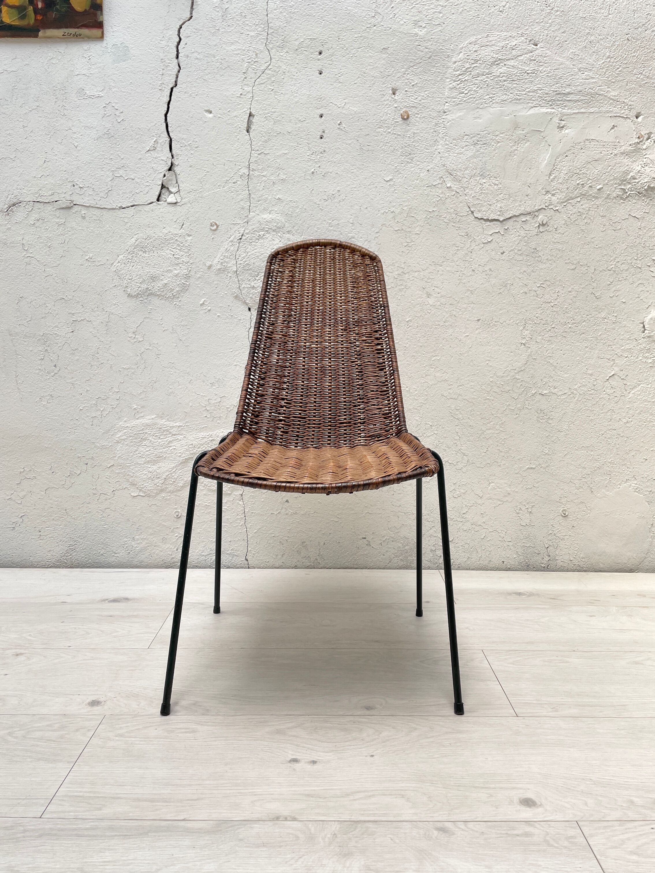 Vintage chair in wicker and metal circa 1950