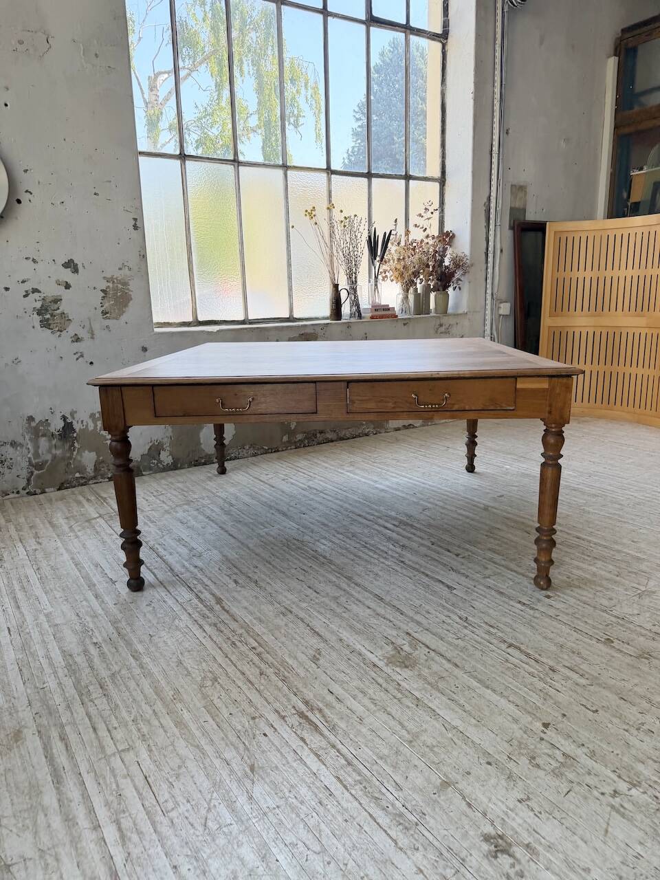 Grande table de ferme XL chêne « carrée » conférence 1950