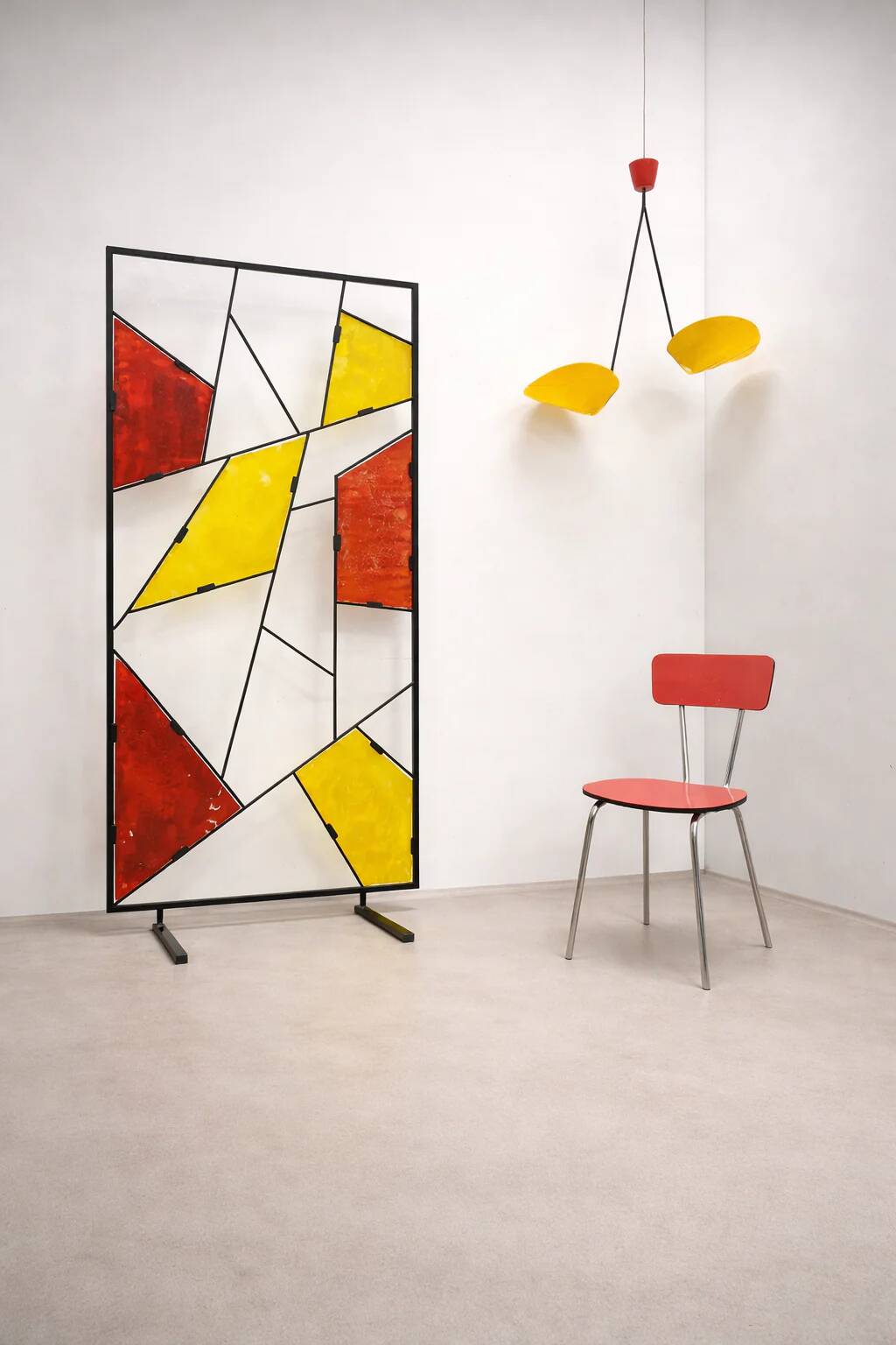 Mid-century modern geometric room divider with textured coloured glass, 1970s–1980s