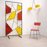 Mid-century modern geometric room divider with textured coloured glass, 1970s–1980s