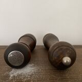 Vintage turned wooden pepper and salt mill