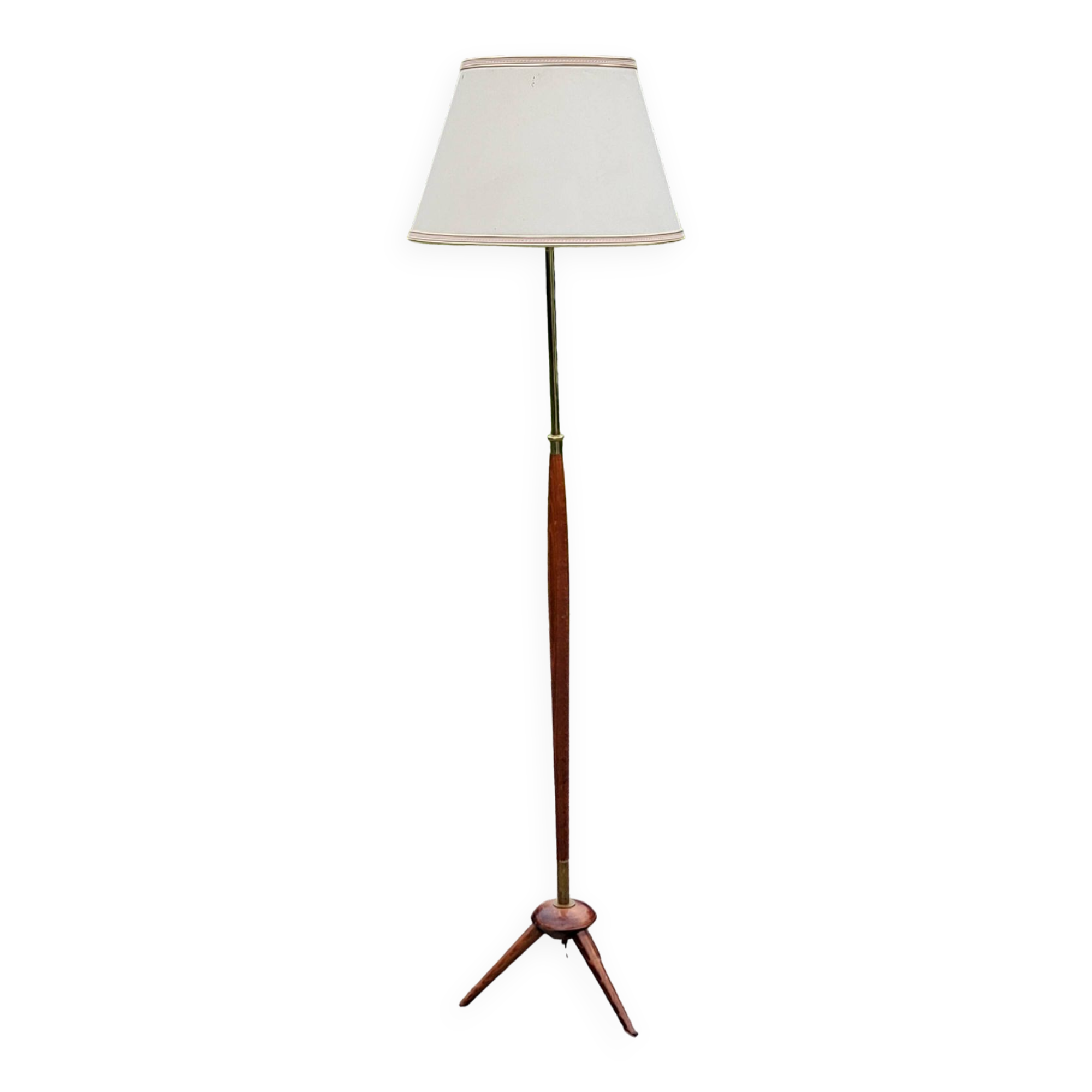 Vintage tripod floor lamp from the 60s in wood and brass