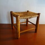 Vintage straw wood low stool