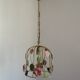 French vintage single bulb Toleware cage light with pink and green flowers