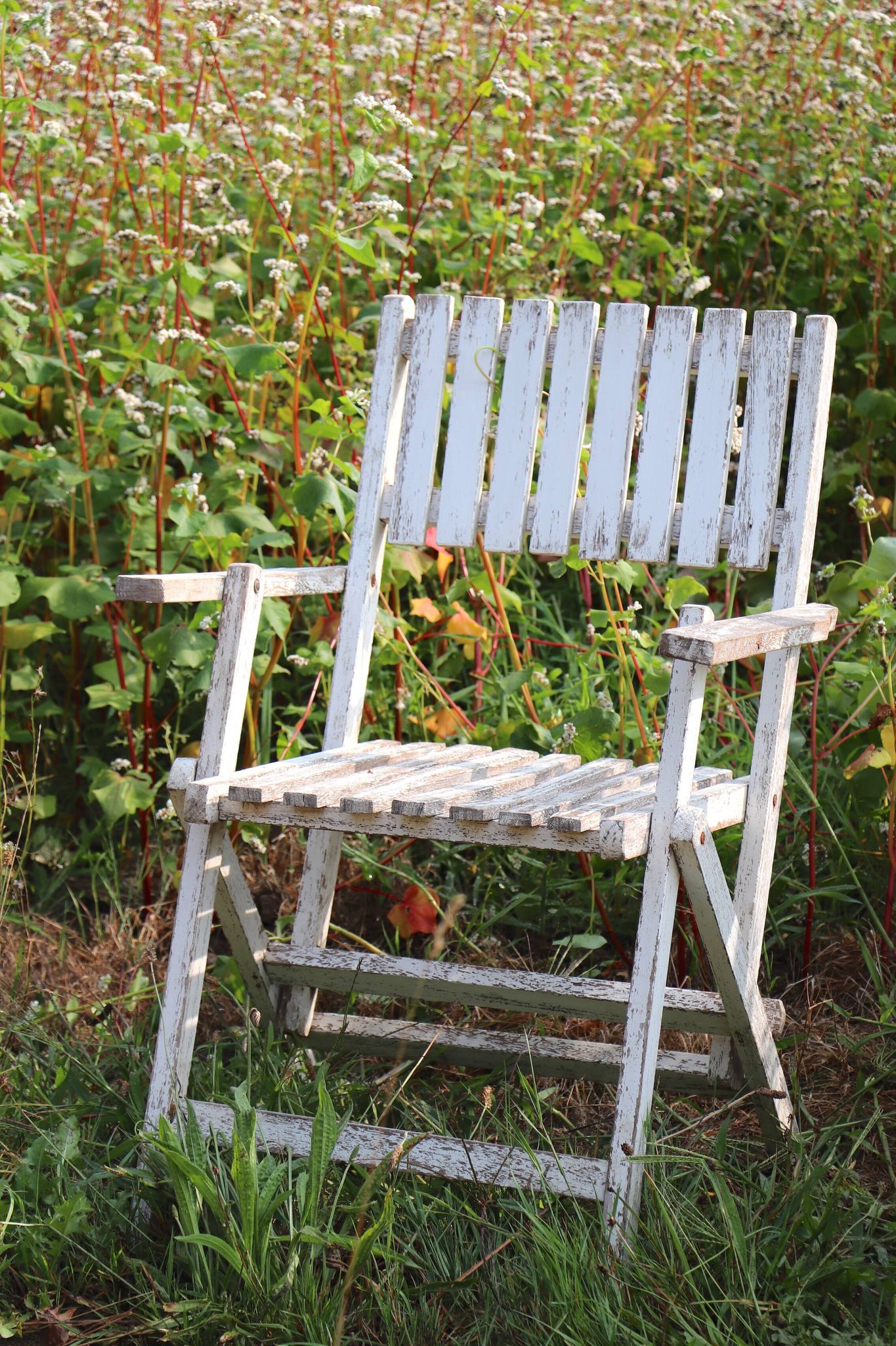 Set of 4 folding garden chairs in slatted wood – 1940 design