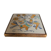 Earthenware flat underside on wooden base