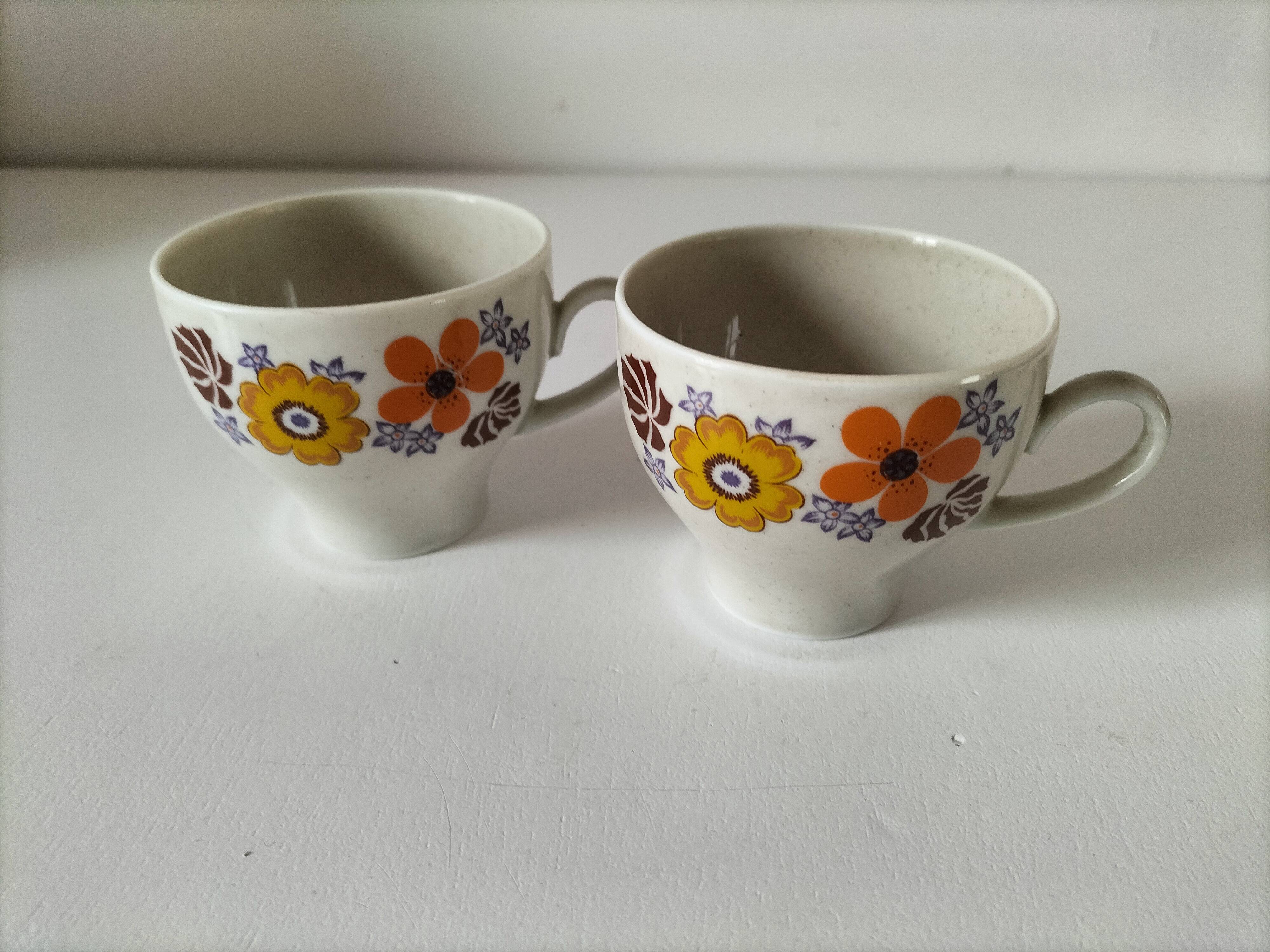 Vintage Winterling espresso cup duo, 70s floral design.